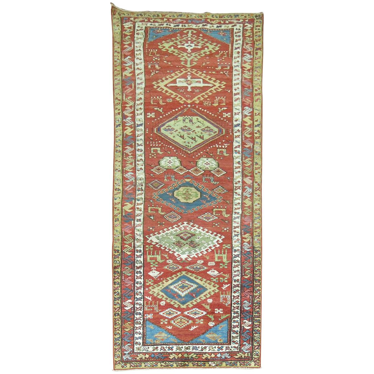 Geometric Tribal Antique Early 20th Century Runner from Northwest Persia For Sale