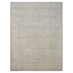 Alfombra Geométrica de Diseño Tribal en Suave Beige y Azul Claro 8'11''x11'8''