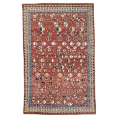 Geometric Tribal Patterns with Refined aesthetic Blue and Red Wool Rug 5'9''x9''