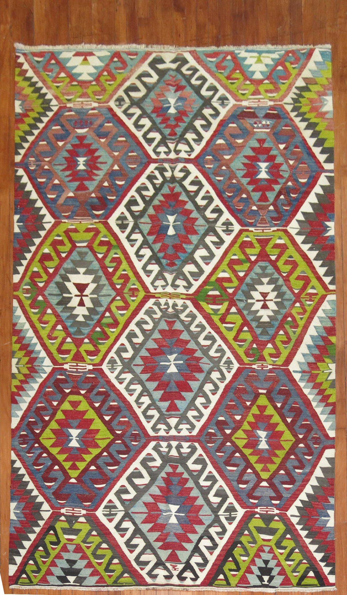 Hand-Knotted Geometric Tribal Turkish Kilim For Sale