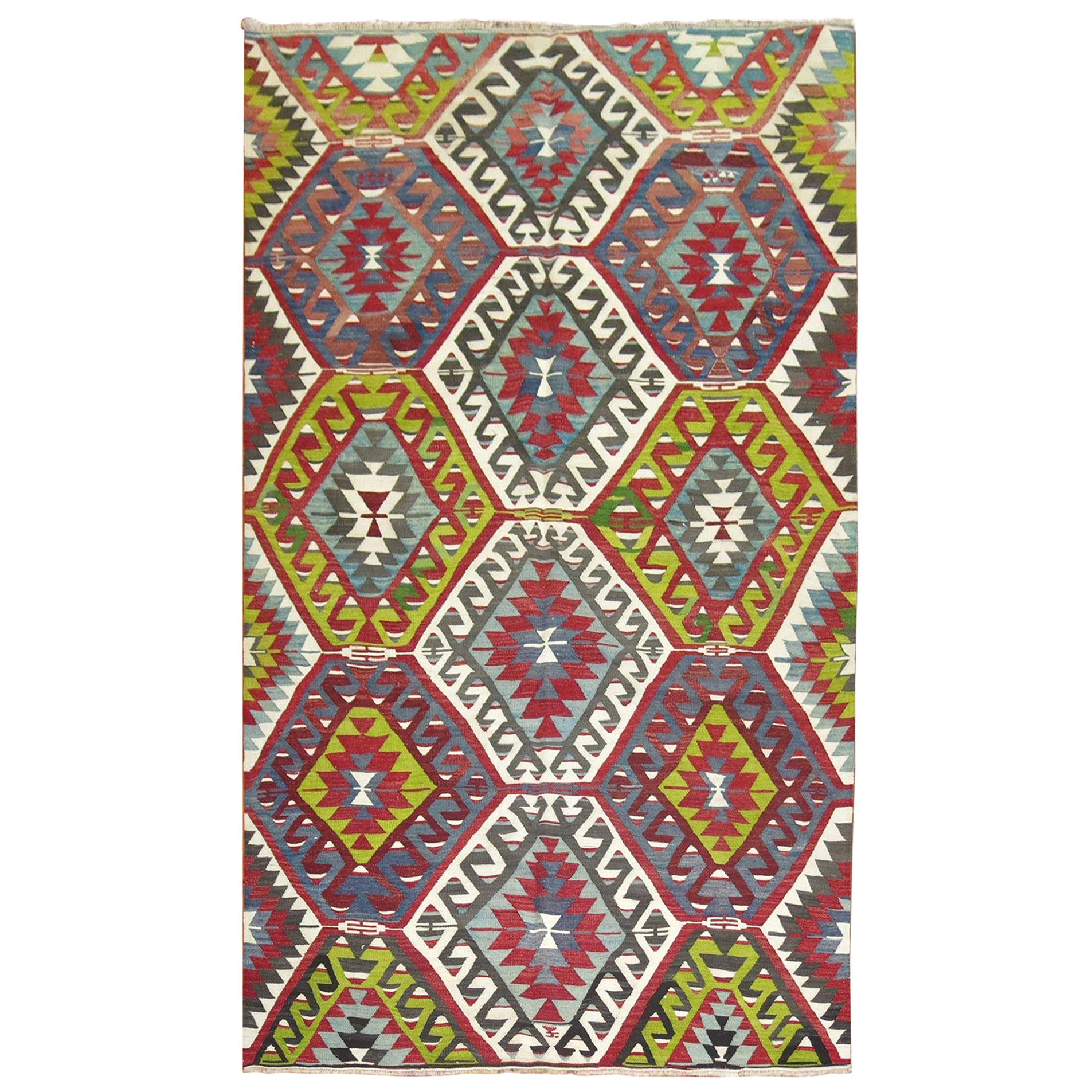 Geometric Tribal Turkish Kilim For Sale