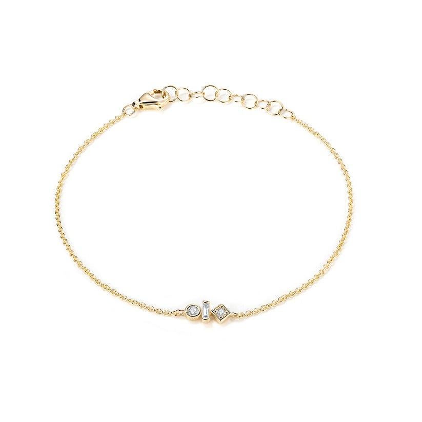 Taglio rotondo Bracciale con diamanti in oro 14K (o 18k su richiesta) con charme Trio Geometrico in vendita