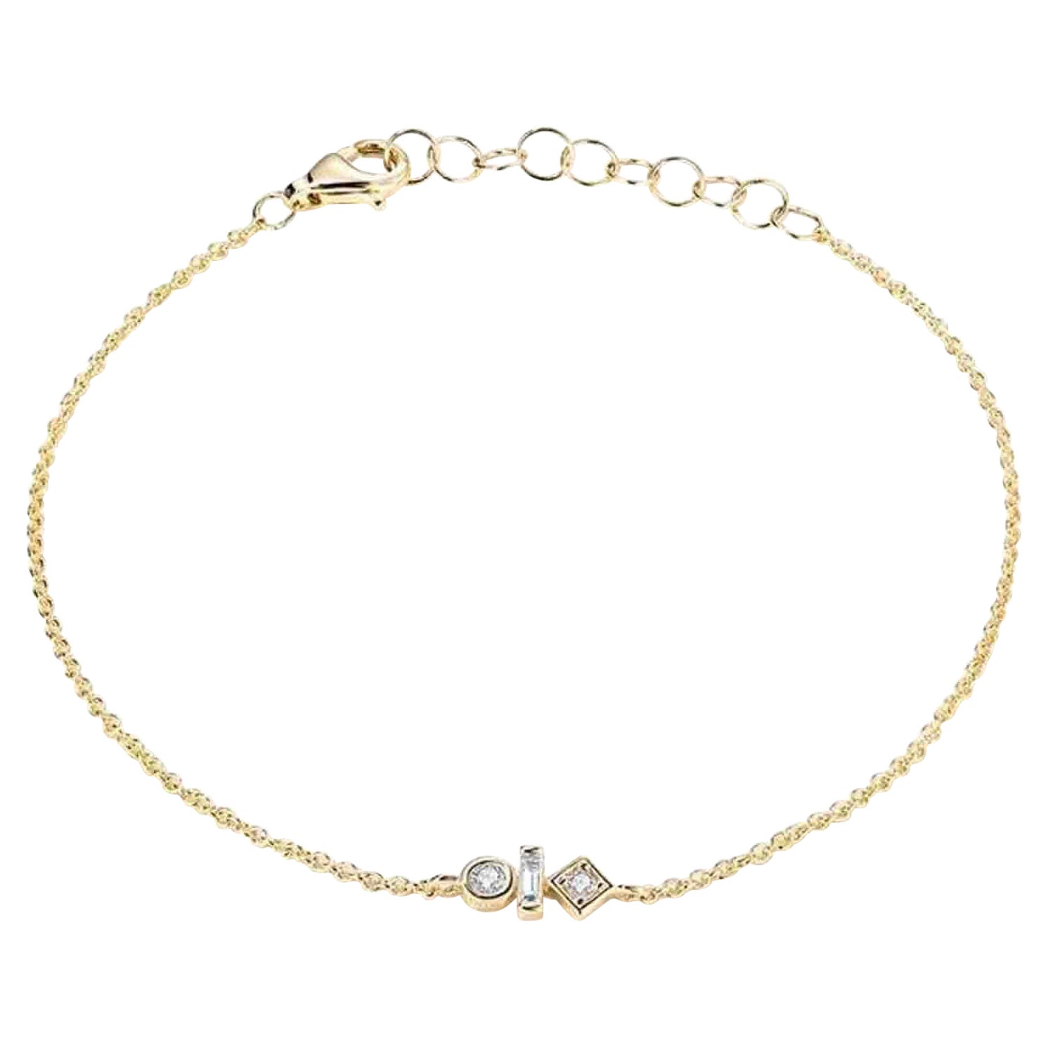 Bracelet en or 14 carats (ou 18 carats sur demande) à breloques géométriques Trio et diamants