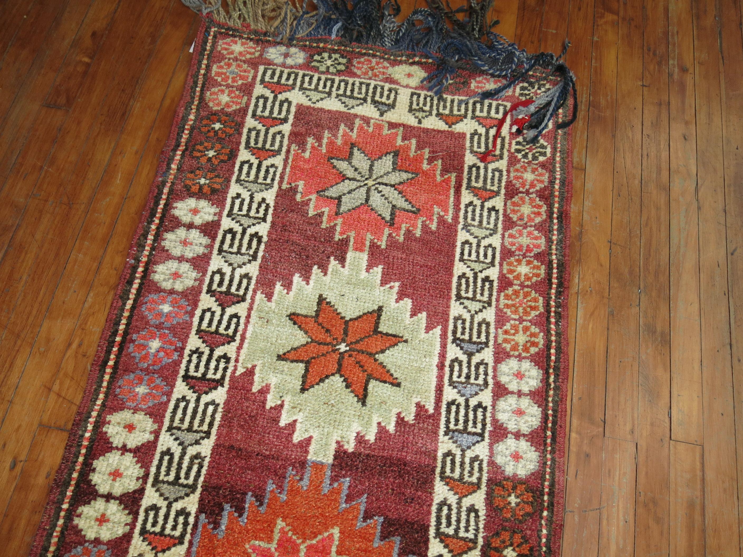 Hand-Woven Zabihi Collection Geometric Turkish Anatolian  Runner For Sale