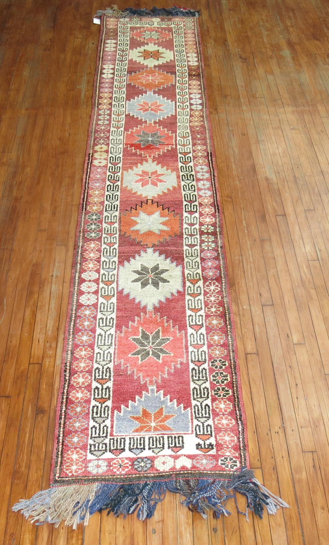 Zabihi Collection Geometric Turkish Anatolian  Runner In Good Condition For Sale In New York, NY