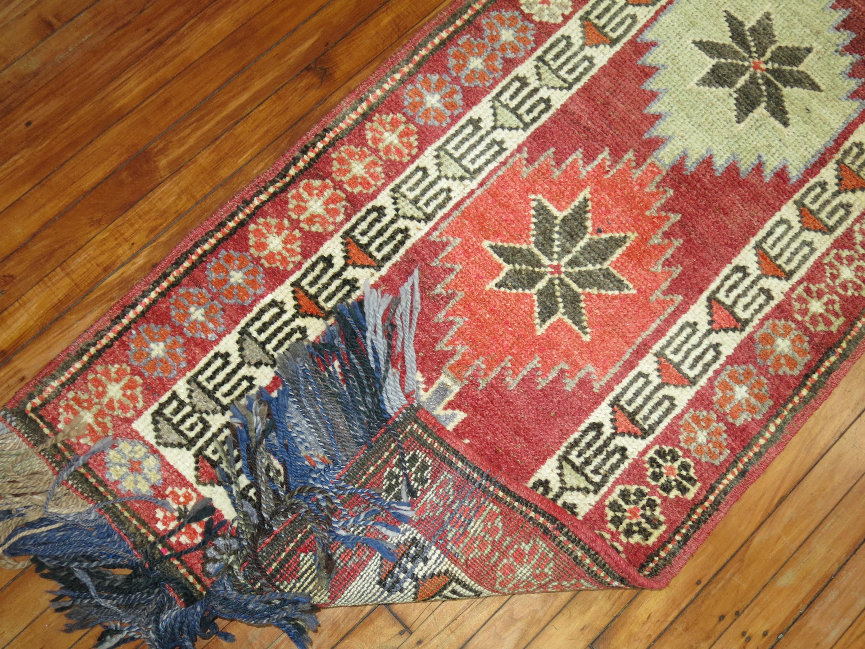 20th Century Zabihi Collection Geometric Turkish Anatolian  Runner For Sale