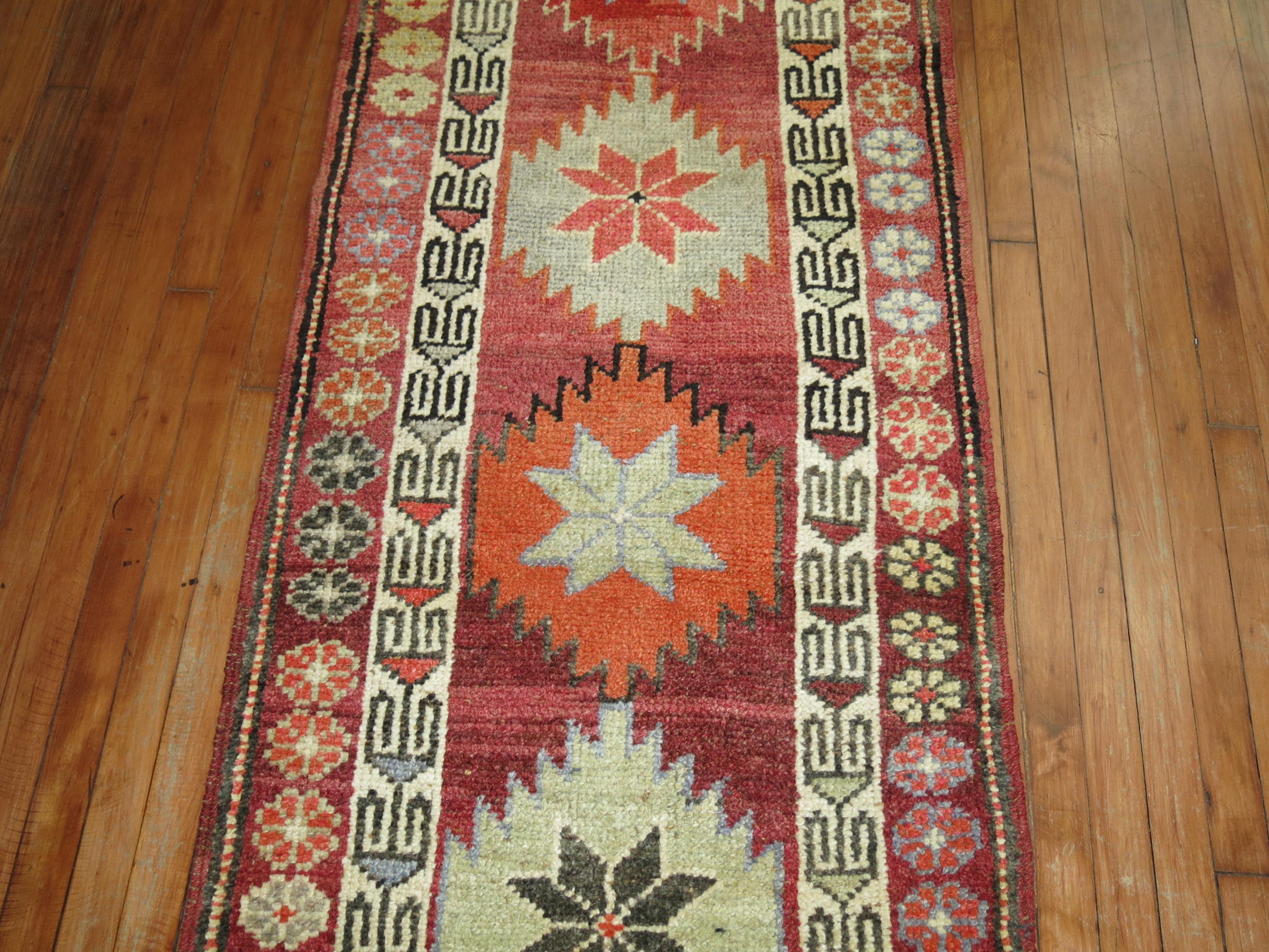 Wool Zabihi Collection Geometric Turkish Anatolian  Runner For Sale