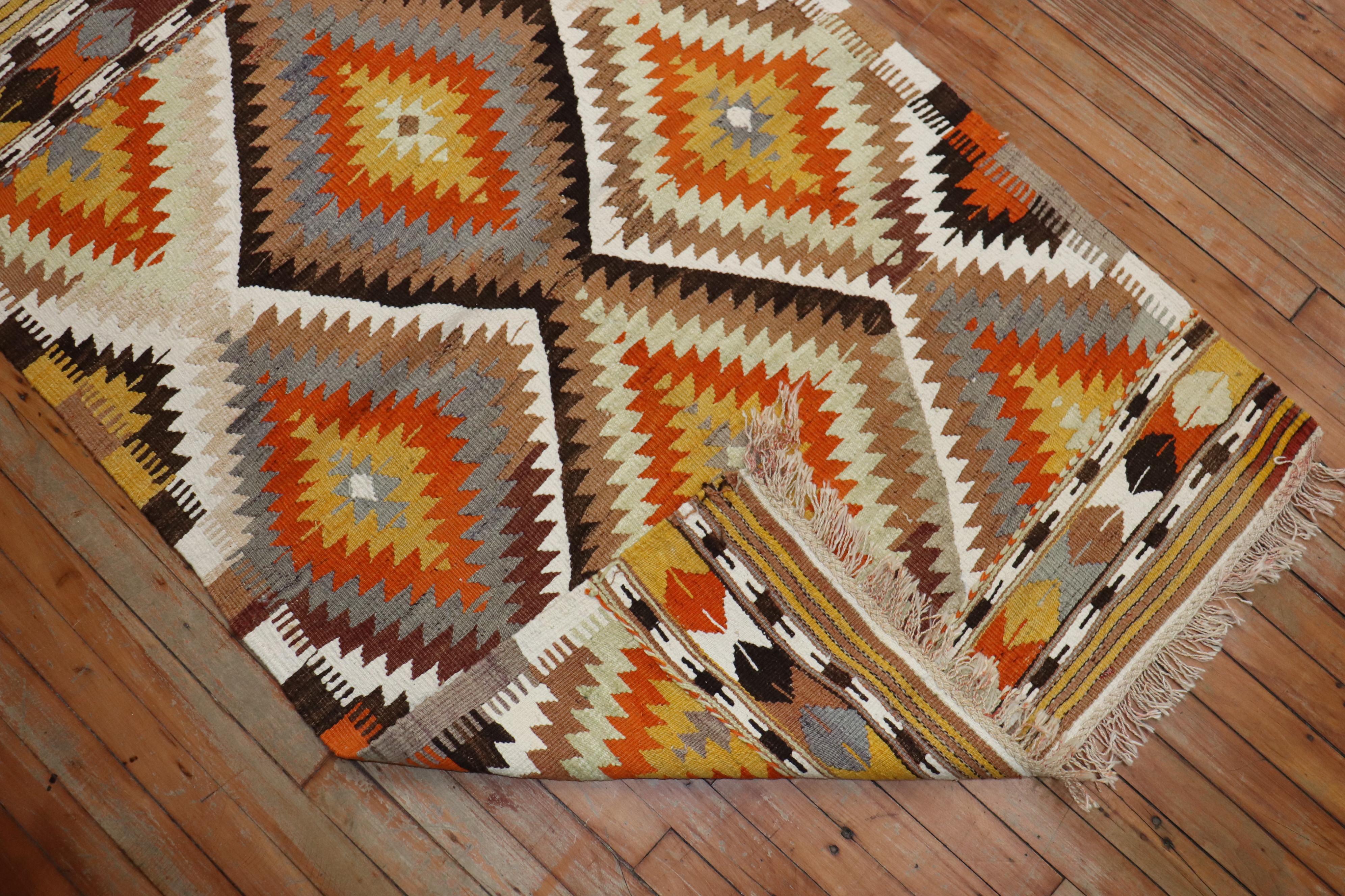 Geometric Turkish Kilim Flat-Weave In Good Condition For Sale In New York, NY
