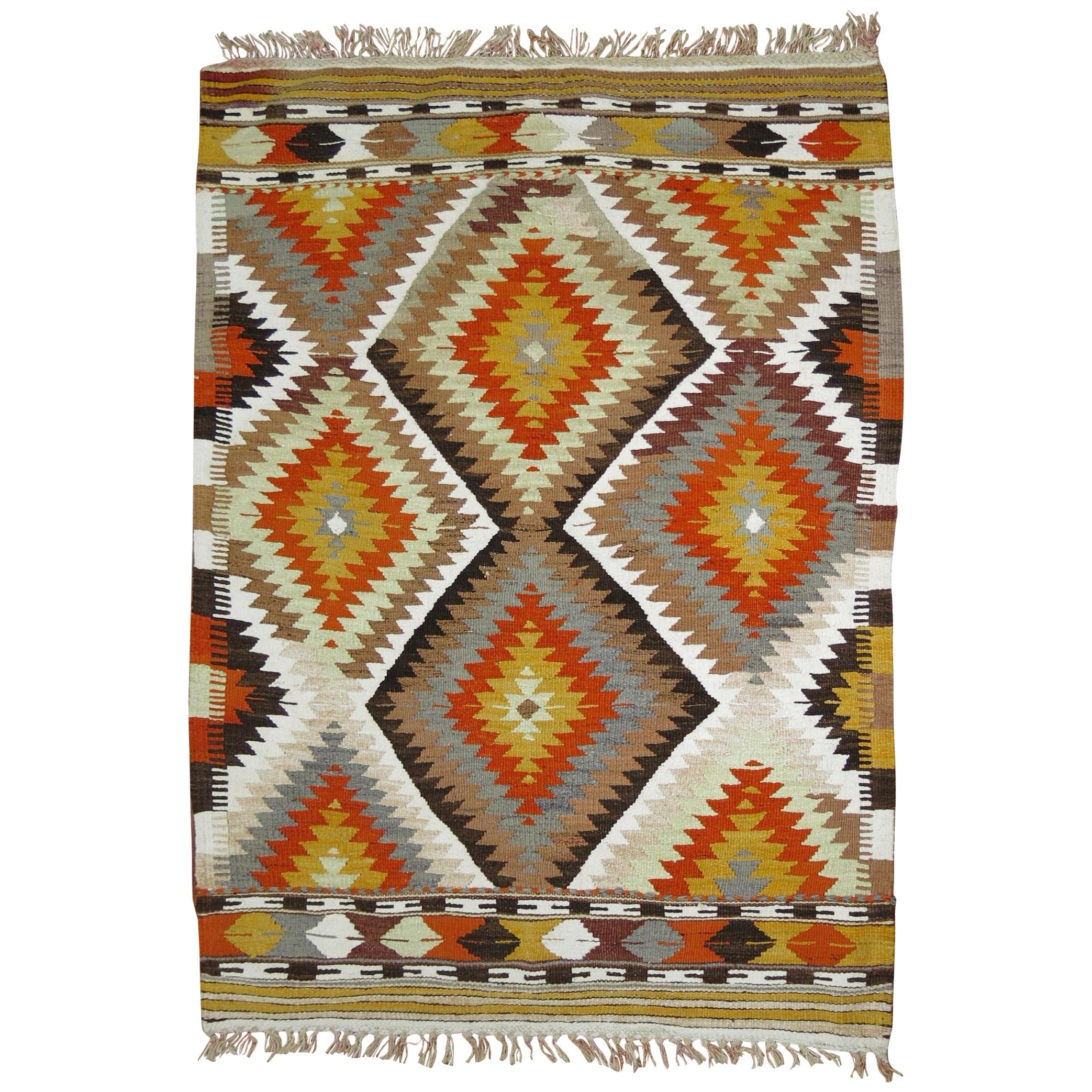 Geometric Turkish Kilim Flat-Weave