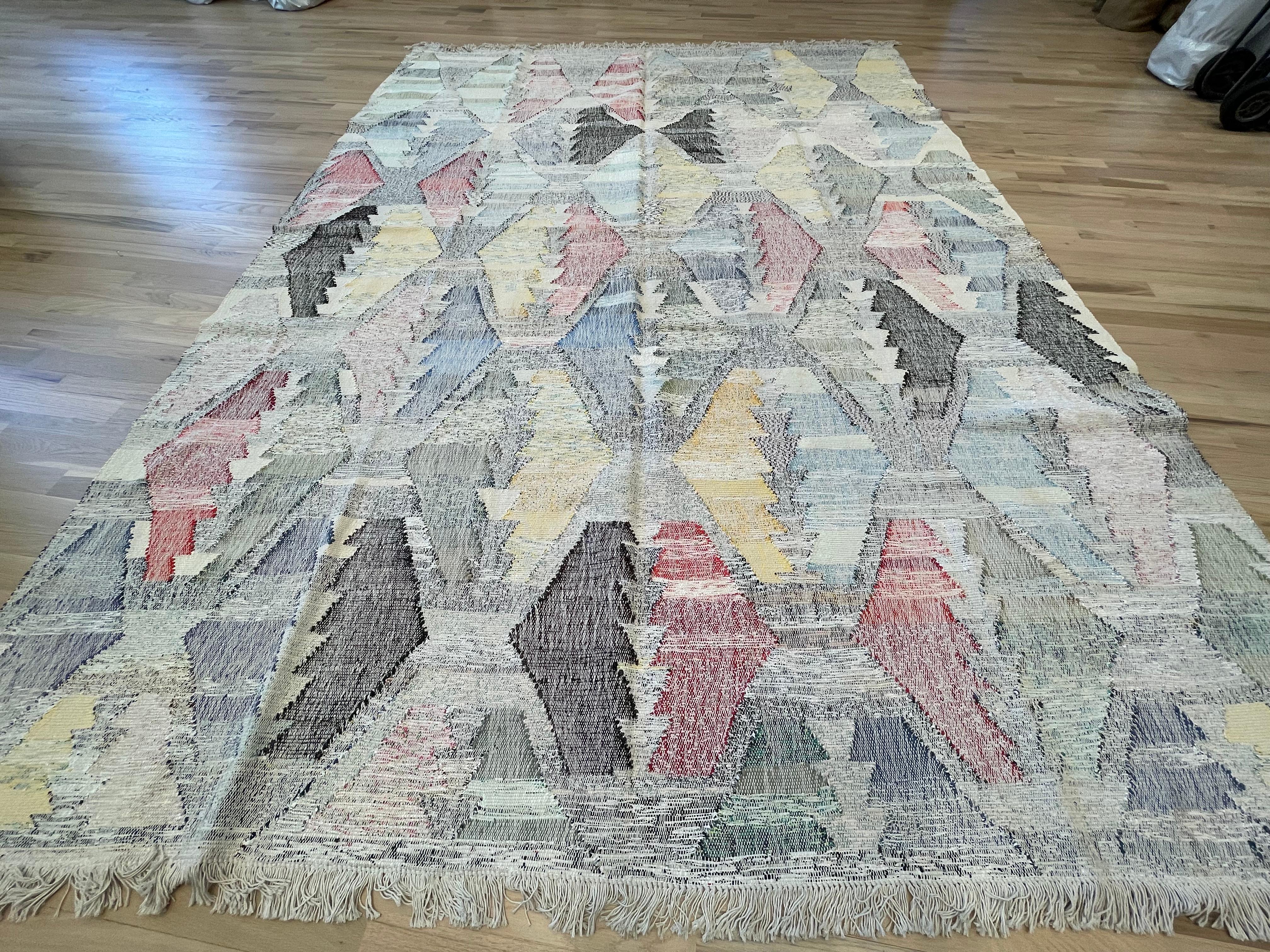 Hand-Knotted Geometric Turkish Kilim  For Sale