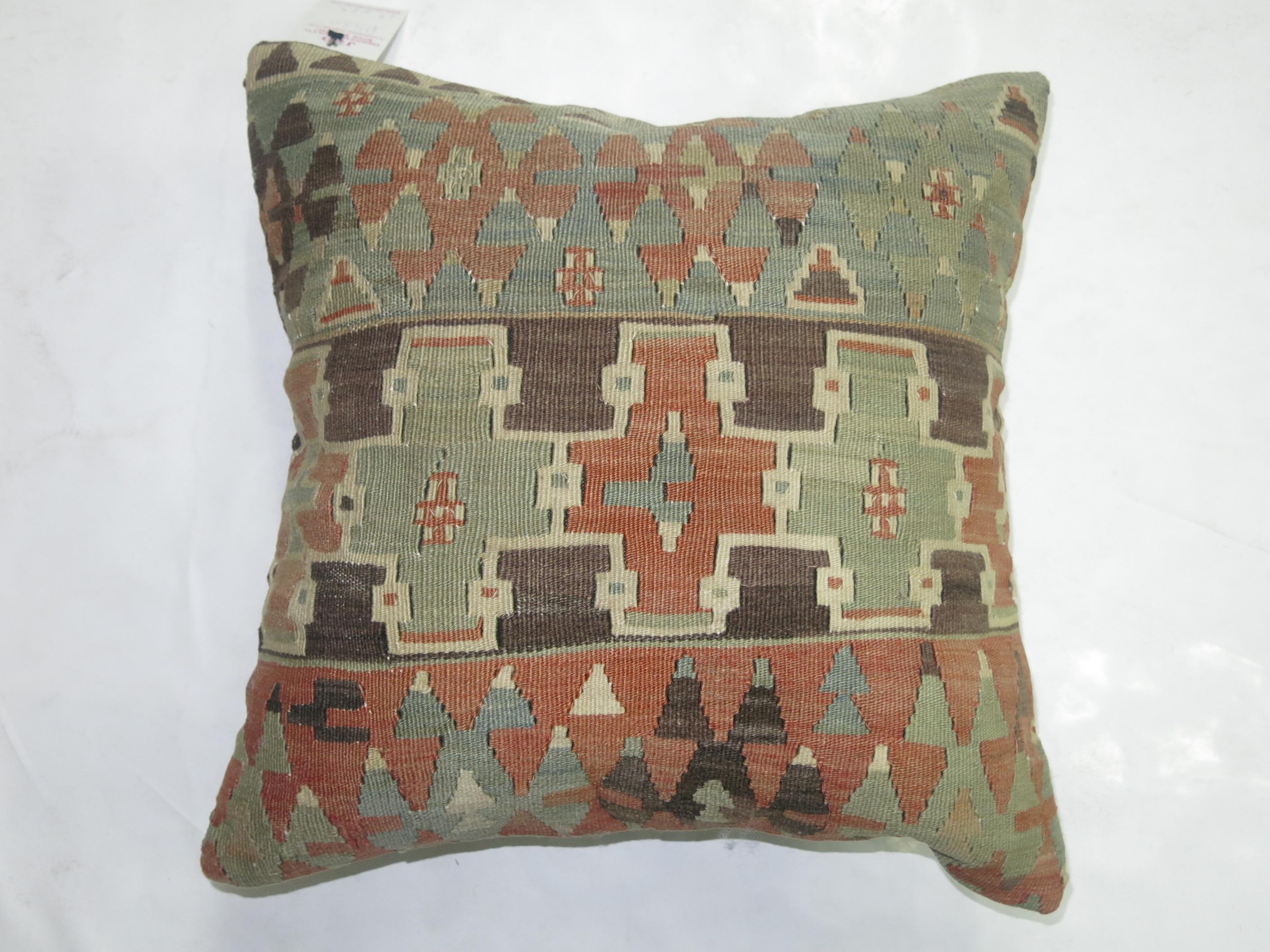 Native American Geometric Turkish Kilim Pillow For Sale