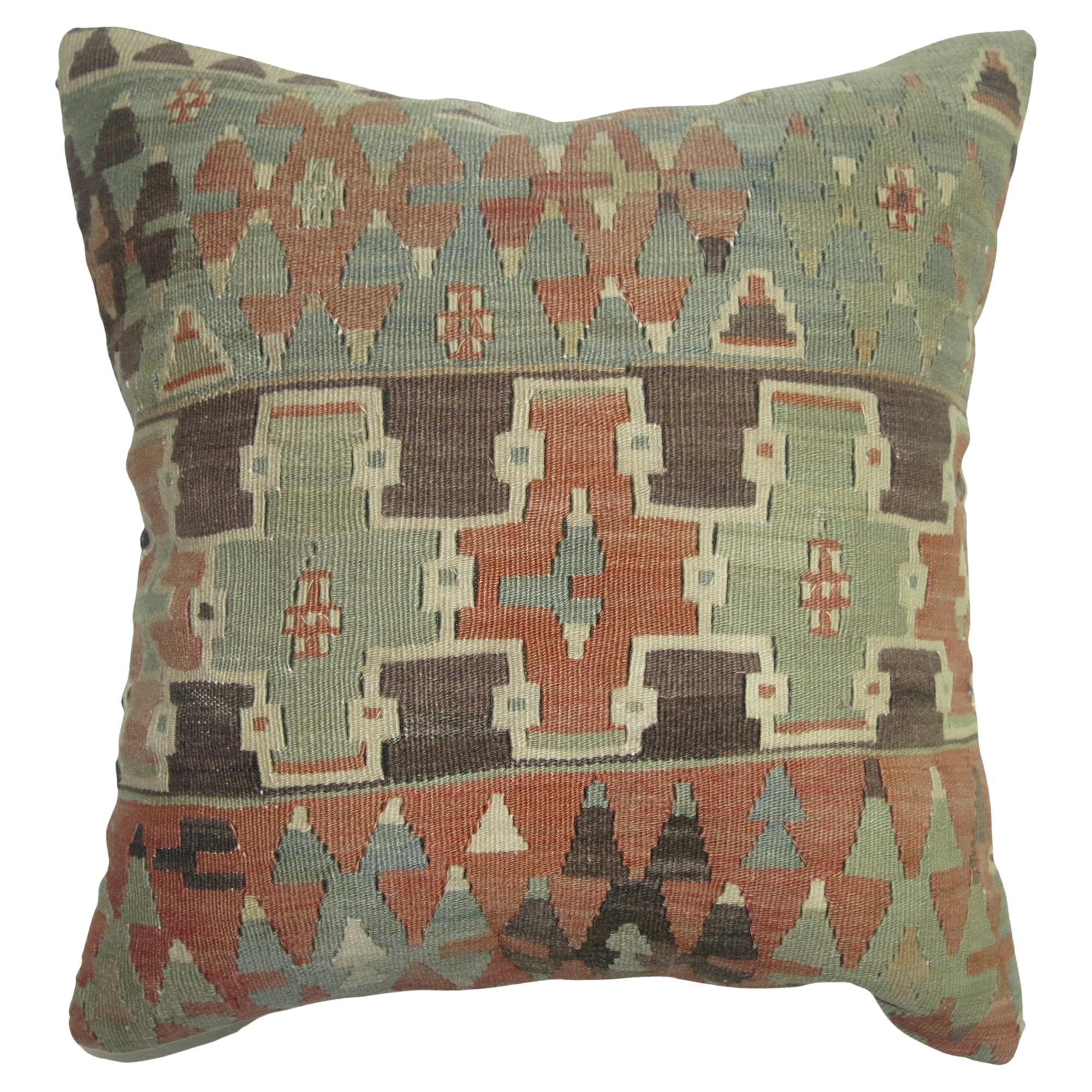 Geometric Turkish Kilim Pillow For Sale
