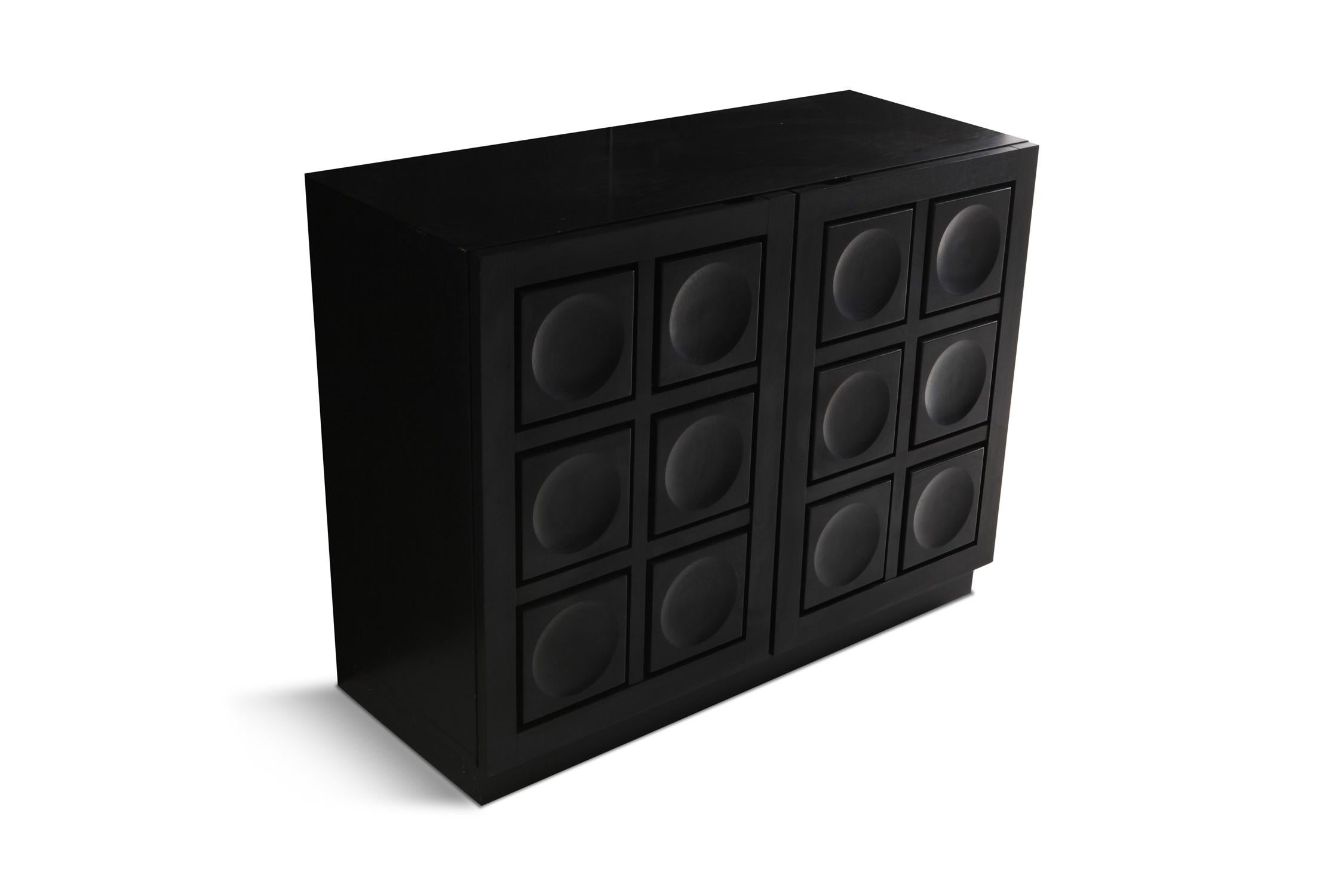 Brutalist Geometric Two-Door Cabinet in Ebonized Oak