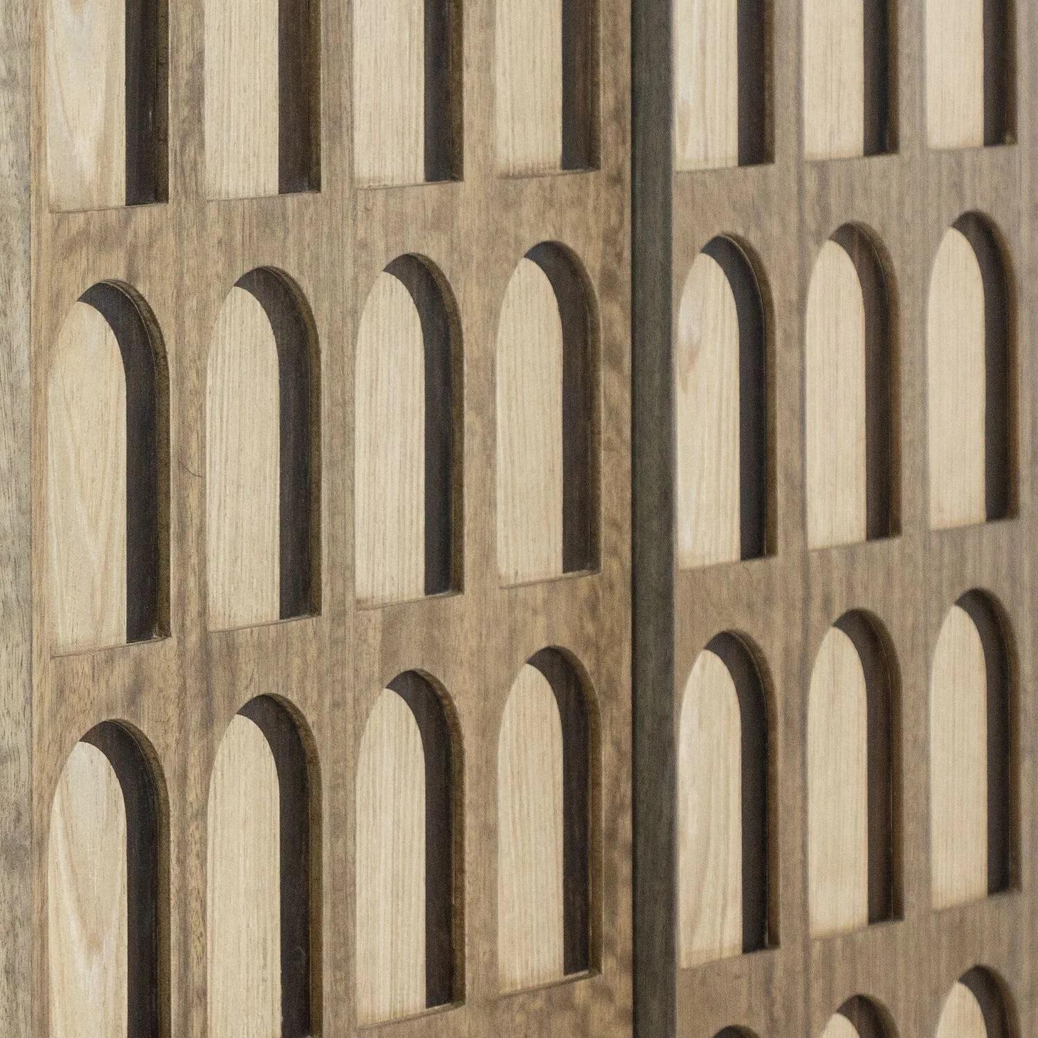 Portuguese Geometric Two Doors Cabinet in Aged Eucalyptus Wood & Oxidized Brass Structure For Sale