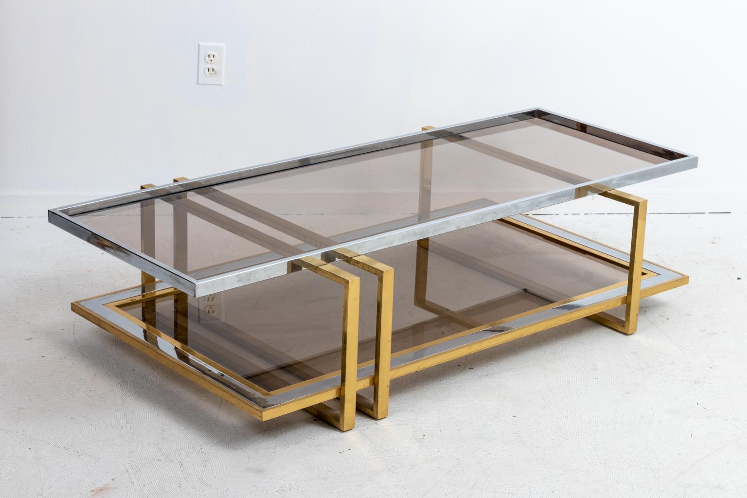 Geometric Two-Tier Brass and Nickel Coffee Table 1