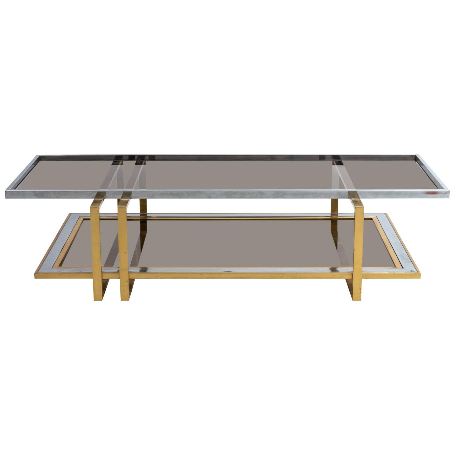 Geometric Two-Tier Brass and Nickel Coffee Table