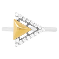 Geometric Two Tone Gold Triangle Diamond Fashion Edgy Modern Ring Yellow White