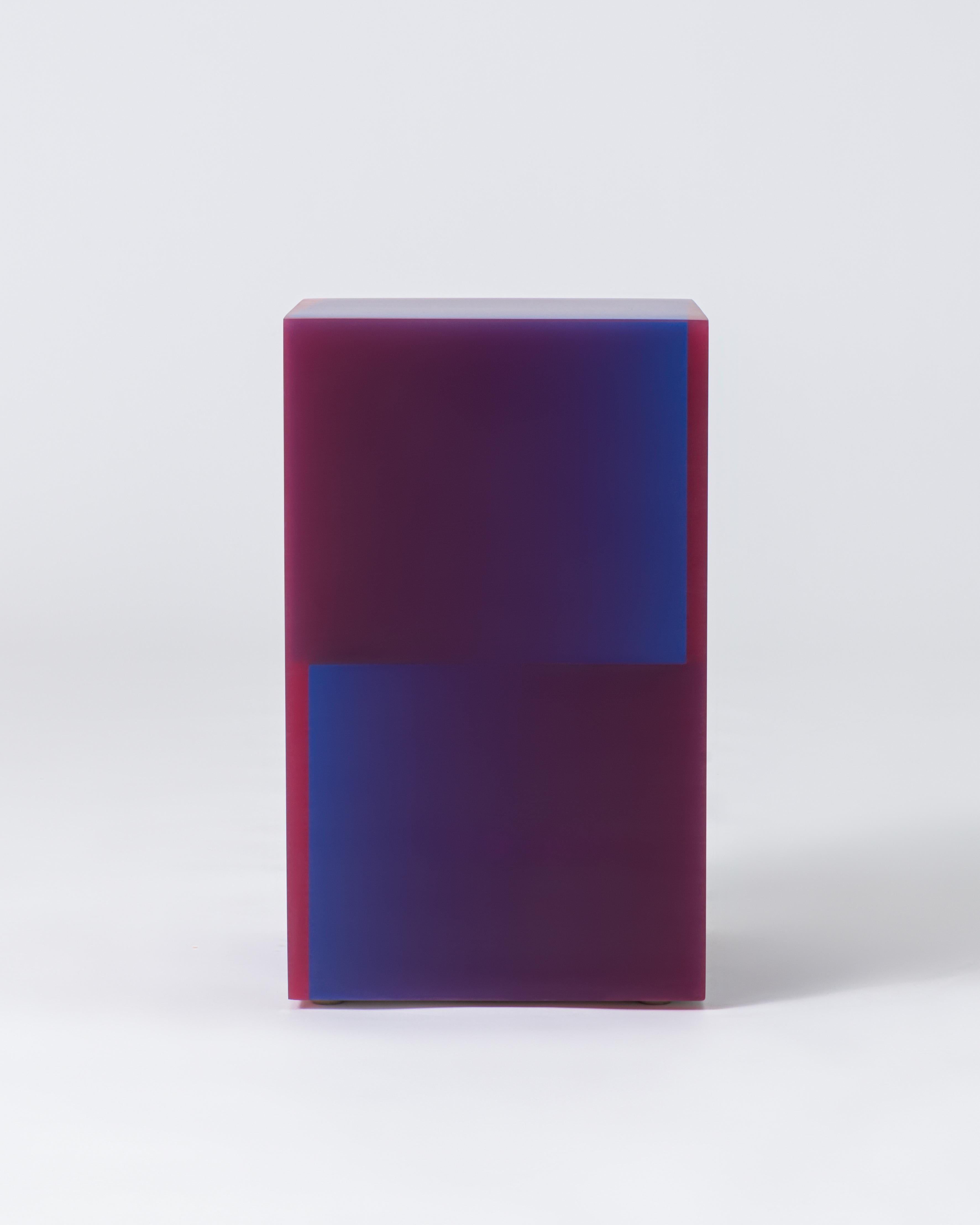 Modern Geometric Two Way Shift Box Epoxy Resin Side Table Stool Dark Purple by Facture For Sale