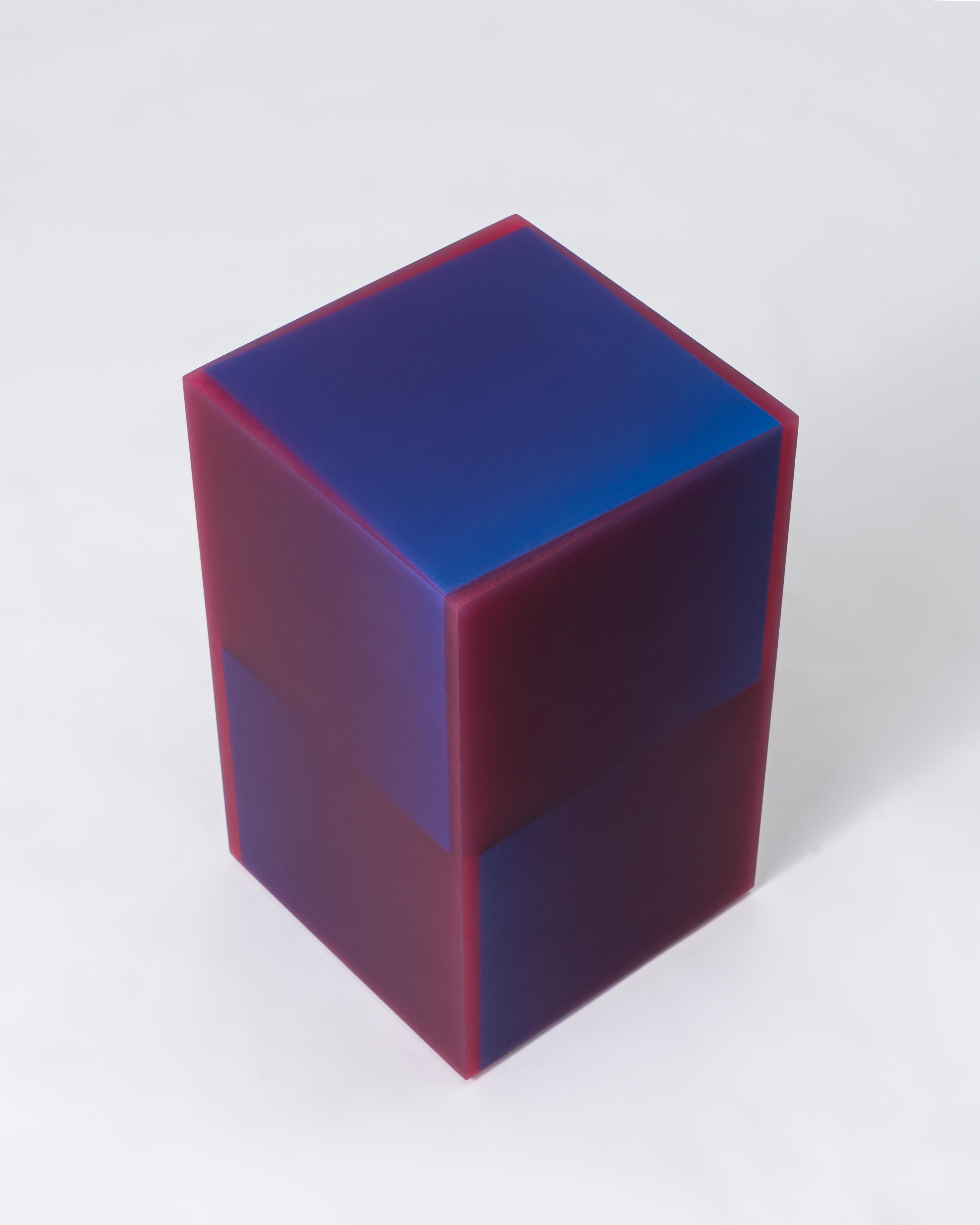 American Geometric Two Way Shift Box Epoxy Resin Side Table Stool Dark Purple by Facture For Sale