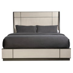 Geometric Upholstered and Inlaid King Bed