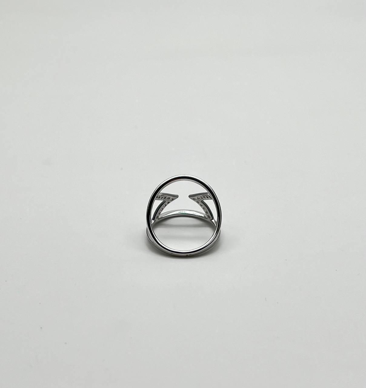 Modern Geometric V Shape Open Brilliant Cut White Diamond 18 Karat White Gold Ring For Sale