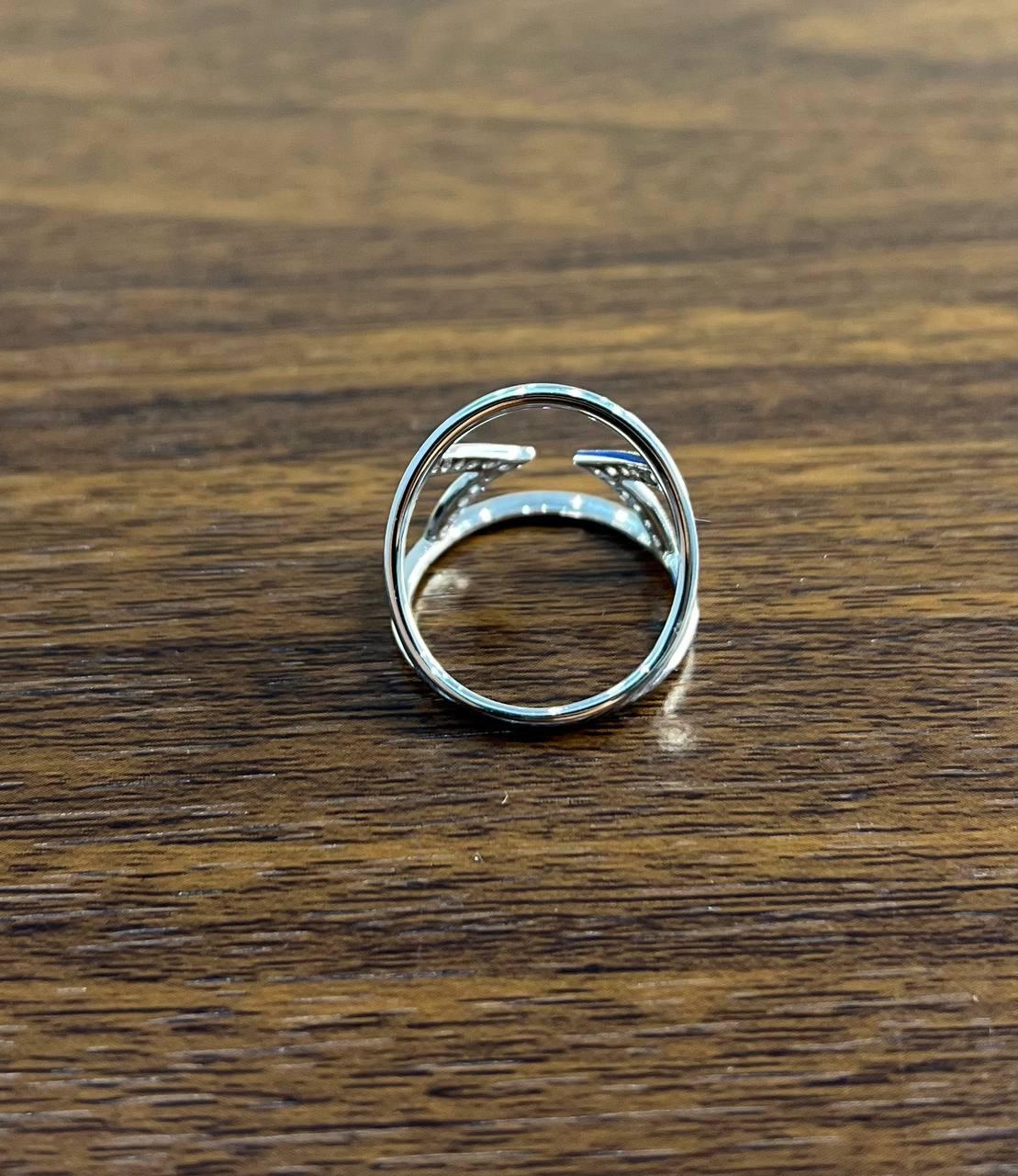 Geometric V Shape Open Brilliant Cut White Diamond 18 Karat White Gold Ring For Sale 1