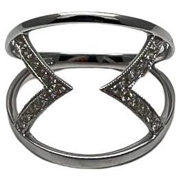 Geometric V Shape Open Brilliant Cut White Diamond 18 Karat White Gold Ring For Sale