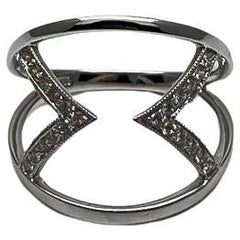 Geometric V Shape Open Brilliant Cut White Diamond 18 Karat White Gold Ring