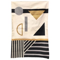 Geometrischer, handgewebter, moderner Valerie-Teppich aus schwarzer und weißer Baumwolle, Teppich &amp;amp;amp; Durrie