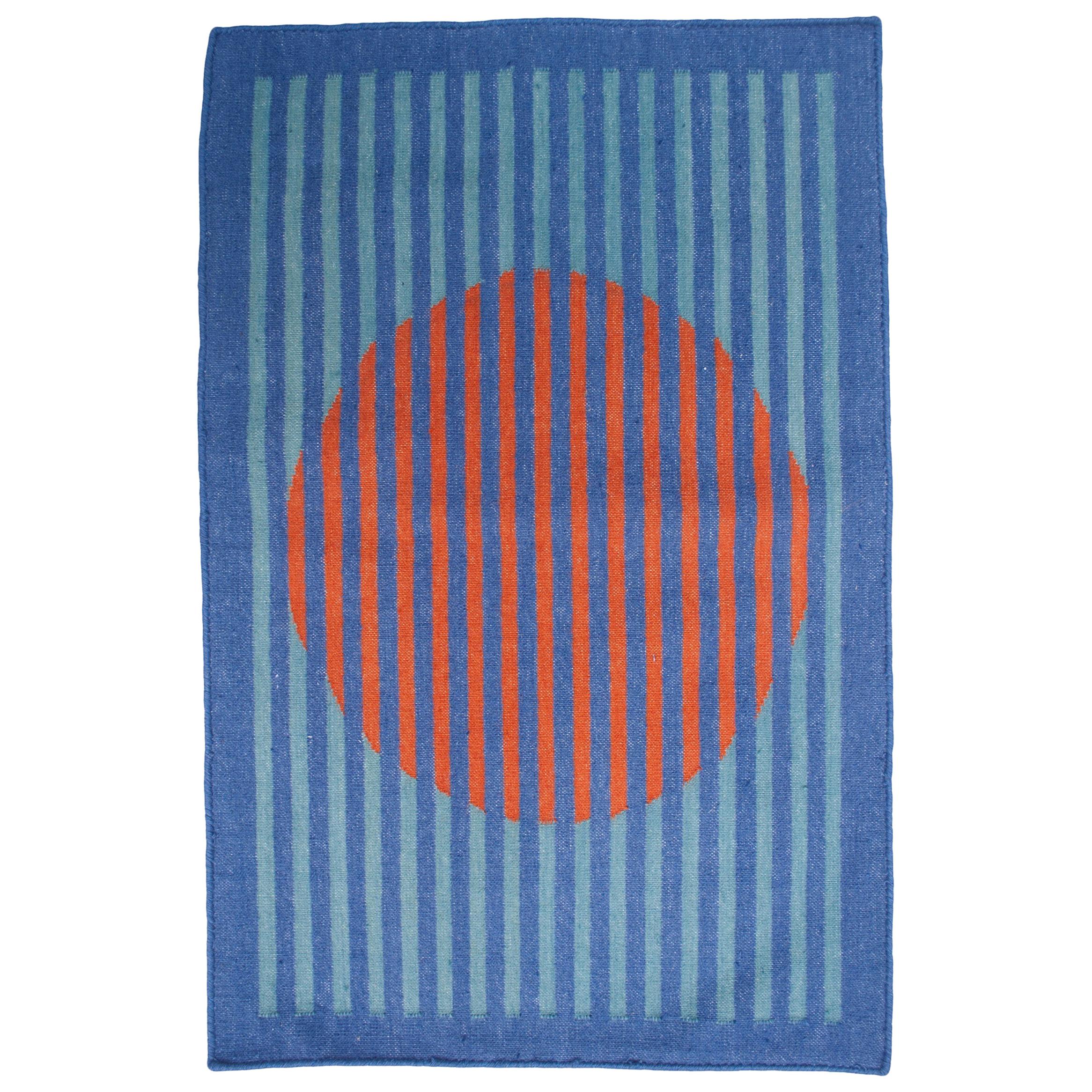 Geometric Vera Orange Handwoven Modern Wool Rug, Carpet and Durrie