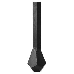Geometric Vessel Sculpture Contemporary Stark Rough Carved Blackened Waxed Iron