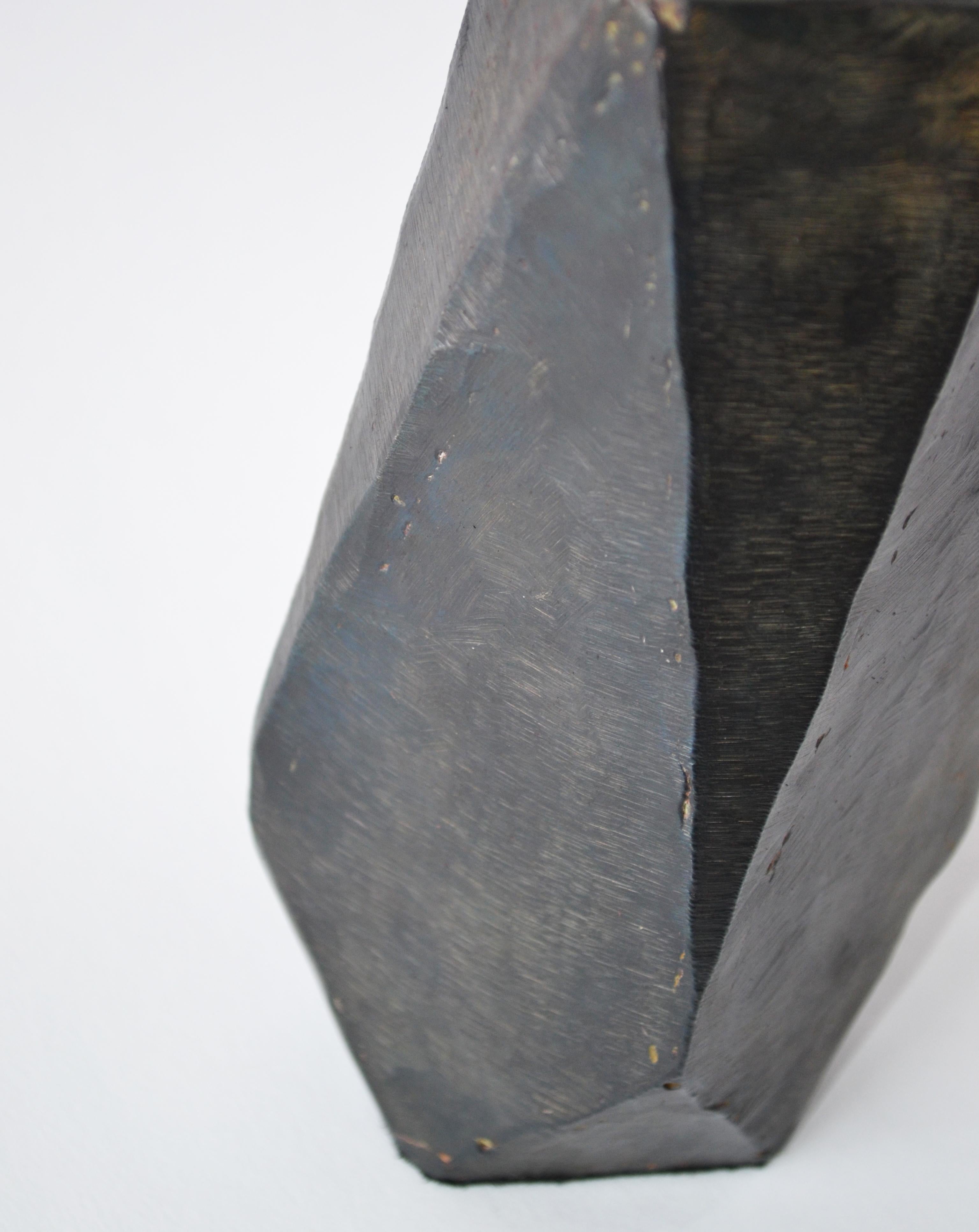 Geometric Vessel Sculpture Handmade Blackened and Waxed Iron In New Condition For Sale In Bronx, NY
