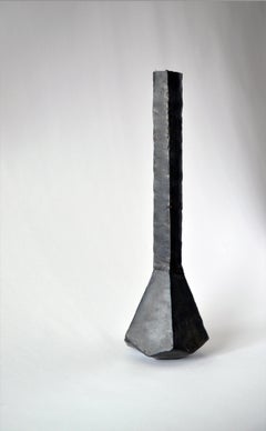 Geometric Vessel Sculpture Handmade by J.M. Szymanski, Blackened and Waxed Iron