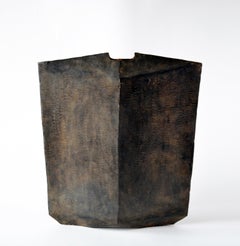 Geometric Vessel Sculpture Handmade by J.M. Szymanski, Blackened and Waxed Iron