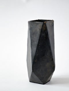 Geometric Vessel Sculpture Handmade by J.M. Szymanski, Blackened and Waxed Iron