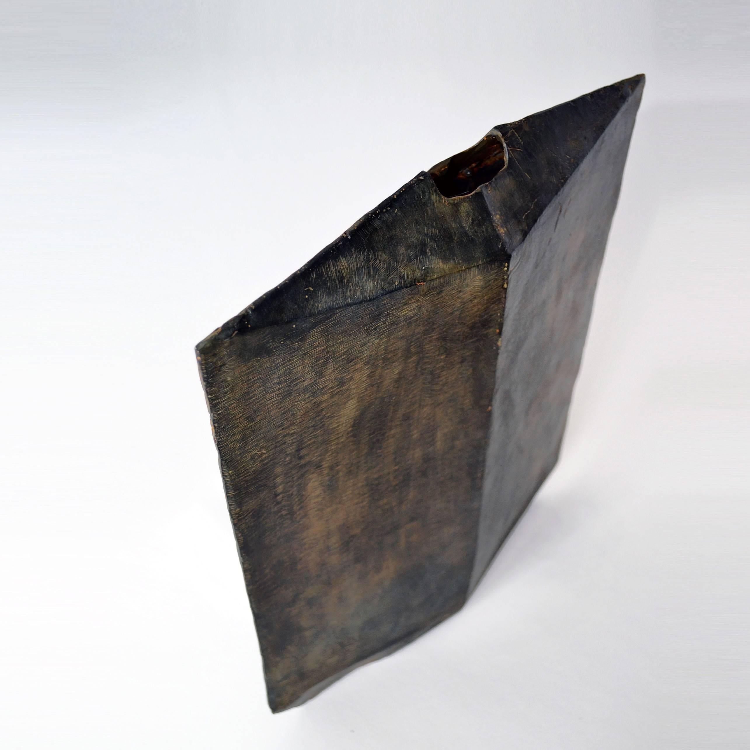 Modern Geometric Vessel Sculpture Handmade by J.M. Szymanski, Blackened and Waxed Iron