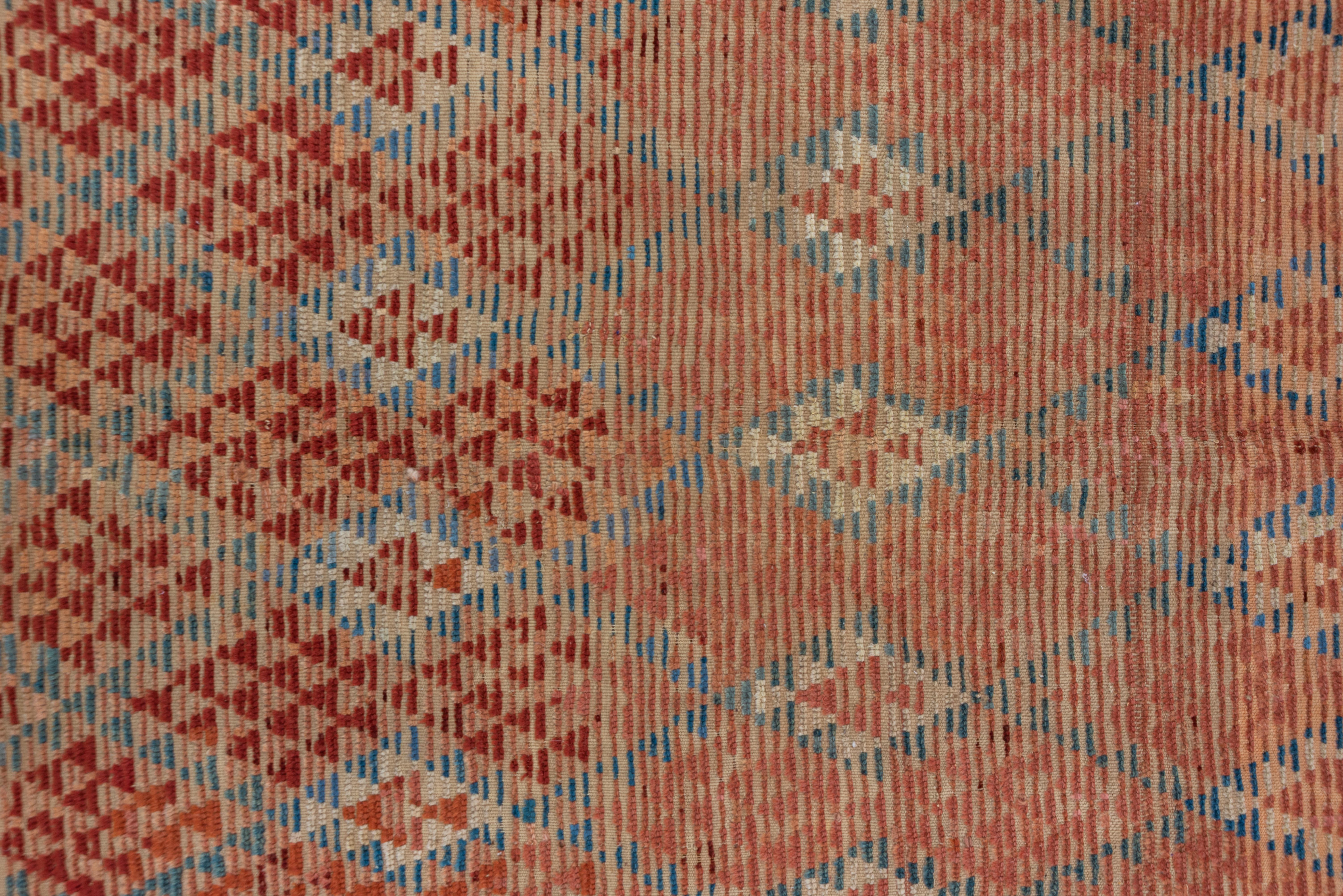 Geometric Village Rug in Powder Blue and Rusted Orange Red For Sale 1