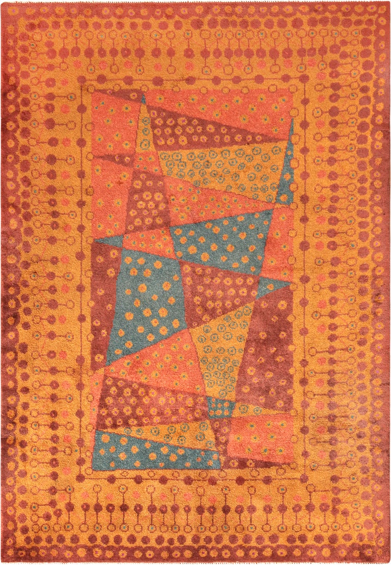 Geometric Vintage French Art Deco Area Rug. Size 7 ft x 9 ft 8 in For