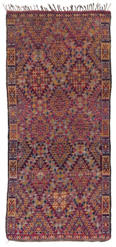 Antique Collectible Beni Mguild Moroccan Wool Shag Colorful Midcentury Area Rug