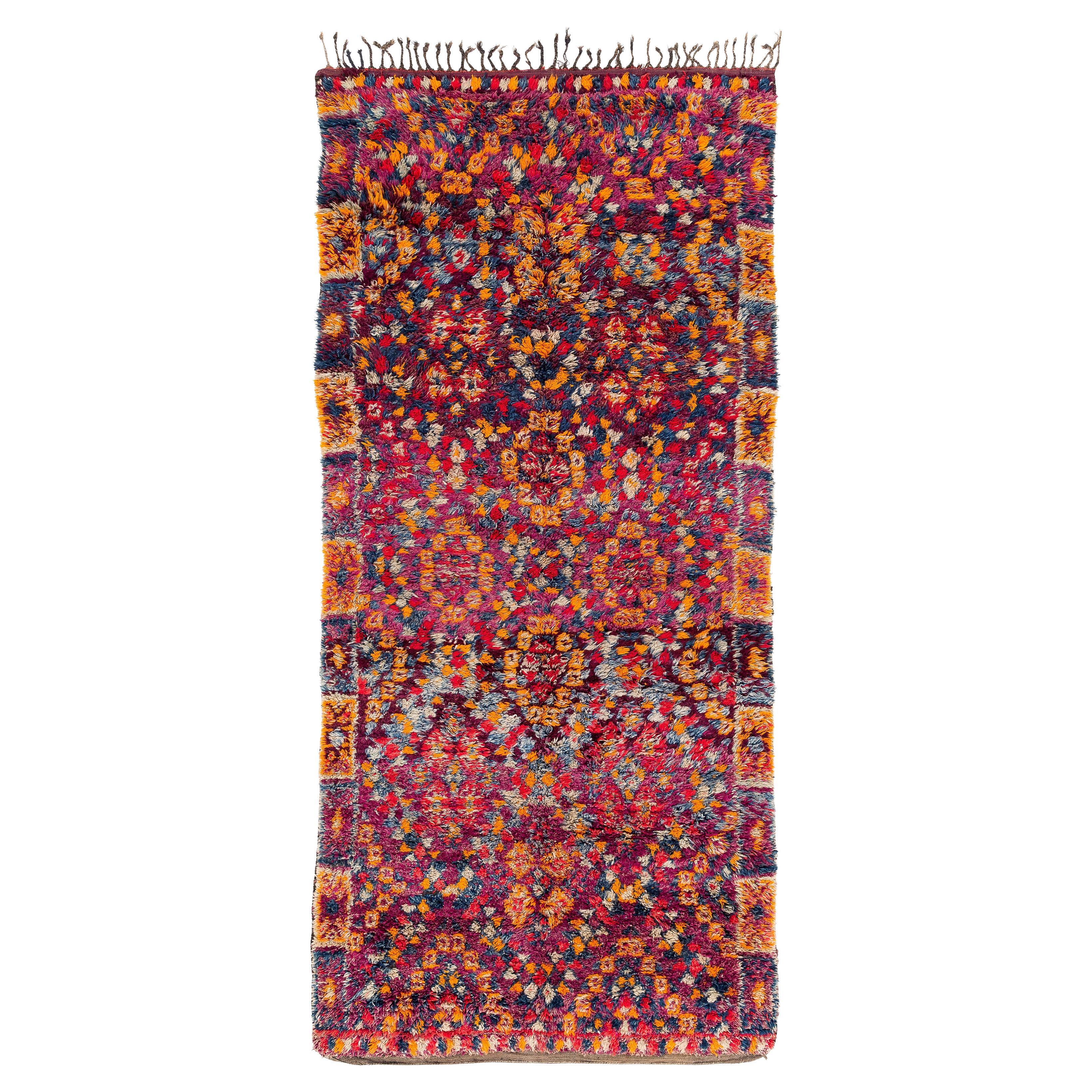 Antique Collectible Beni Mguild Moroccan Wool Shag Colorful Midcentury Area Rug