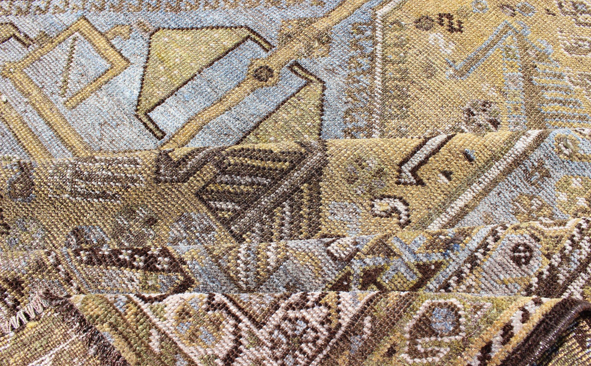 Alfombra Persa Shiraz Vintage Geométrica Diseño Tri-Medallón en Lavanda y Oliva 2