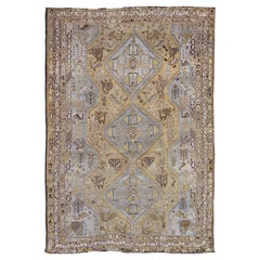 Tapis persan vintage géométrique Shiraz à motif tri-méditerranéen en lavande et olive
