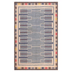 Geometric Vintage Scandinavian Swedish Kilim Rug. 6 ft 4 in x 9 ft 10 in
