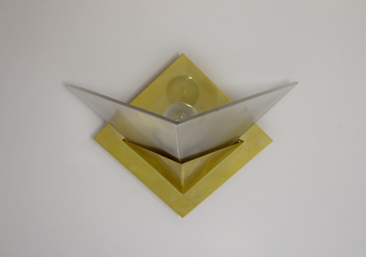 20th Century Geometric Vintage Sconces Wall Lights Up to Nine Brass Etched Glass 1970s Italy For Sale