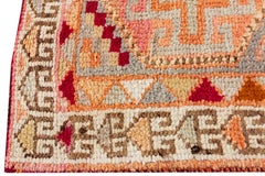 Geometric Vintage Turkish Anatolian Wool Runner In Gray and Peach