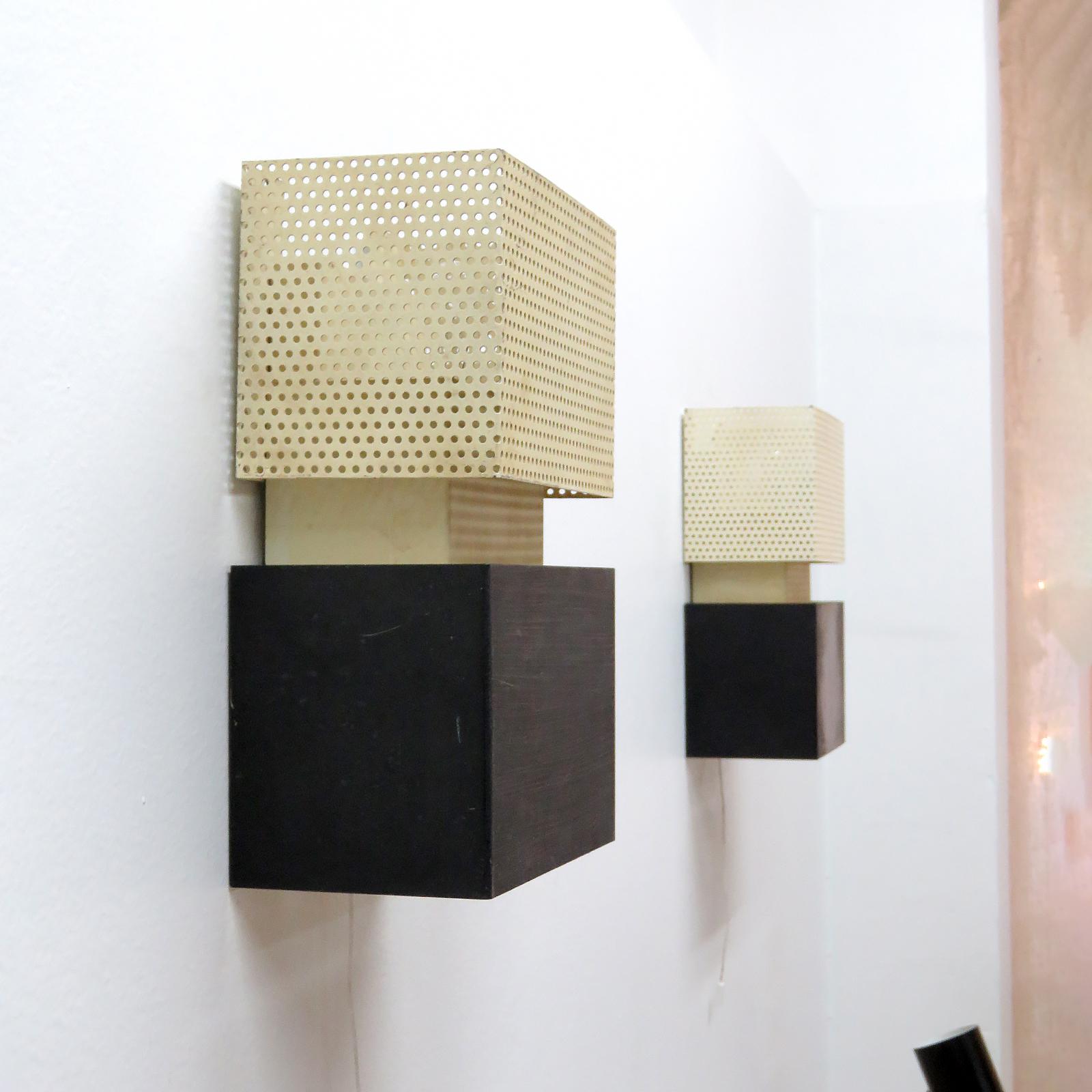Enameled Geometric Wall Lights by Jacques Biny, 1950 For Sale