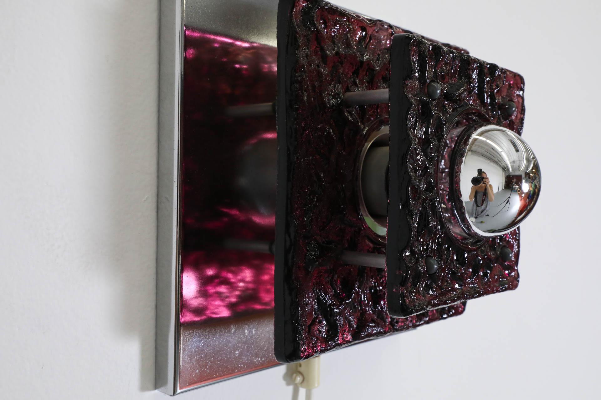 Geometric Wall or Ceiling Sconce with Layered Amethyst Glass on Chrome base For Sale 3