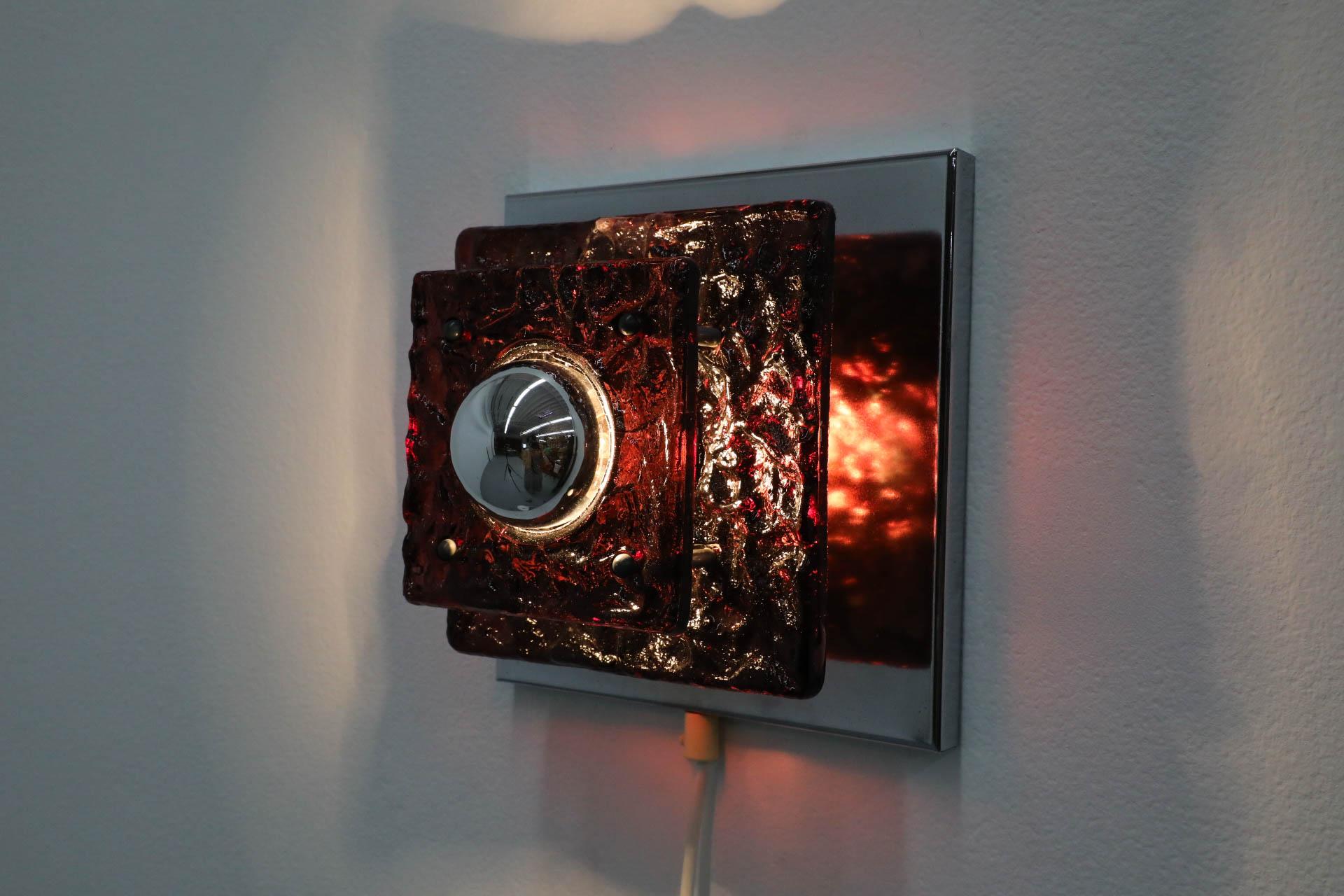 Geometric Wall or Ceiling Sconce with Layered Amethyst Glass on Chrome base For Sale 5
