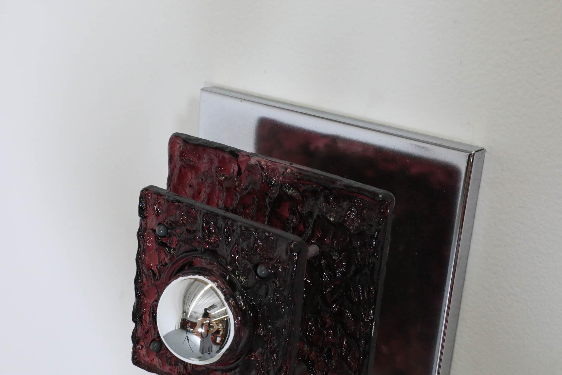 Geometric Wall or Ceiling Sconce with Layered Amethyst Glass on Chrome base For Sale 6