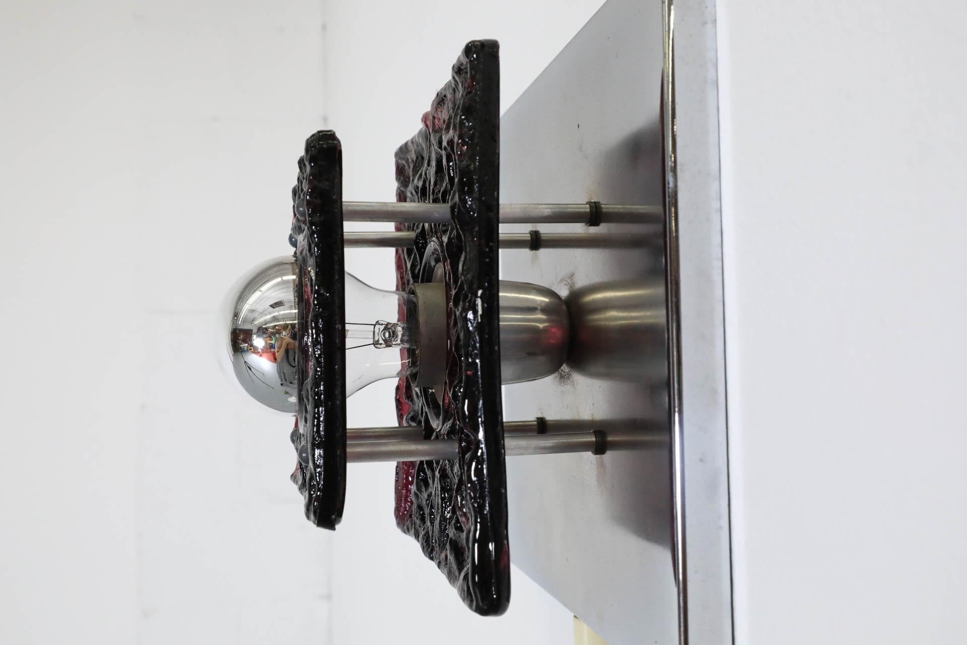 Geometric Wall or Ceiling Sconce with Layered Amethyst Glass on Chrome base For Sale 7